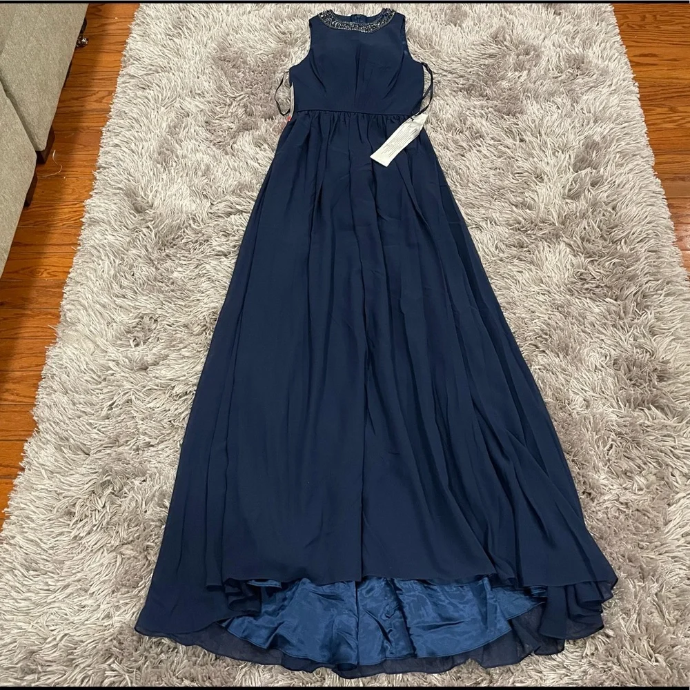 Mac Duggal 55147 Midnight Blue Sleeveless Gown 2 - Picture 2 of 8